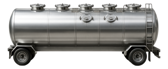 Aluminum chemical tanker featuring multiple compartments and top access hatches.