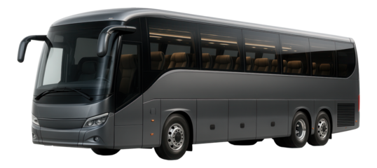 Premium coach featuring tinted windows and onboard facilities.