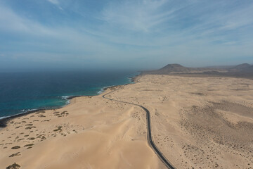 Aerial View of Road Crossing the Corralejo Sand Dunes, Fuerteventura