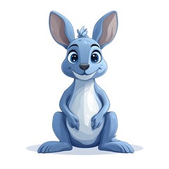 Adorable blue marsupial character with large ears sitting against a white background