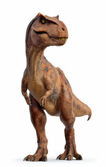 3D Illustration of dinosaur Tyrannosaurus Rex Standing Upright on Two Legs with Sharp Teeth and Curved Tail, Isolated on White Back