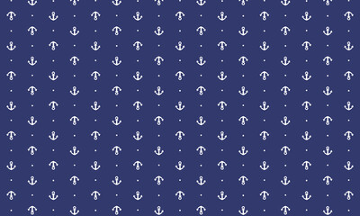 小さくてかわいい船のアンカーマークとドットの水玉模様が並ぶ紺色の壁紙