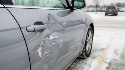 Side car door damage from winter parking lot accident