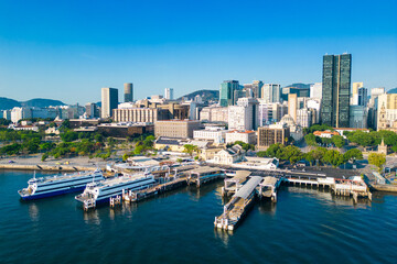 Rio de Janeiro Ferry Boat Station Aerial View With City Downtown Skyline
