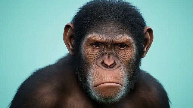 Portrait evolutionary transformation. A monkey turns into a Human. The chimpanzee (Pan troglodytes) is slowly turning into an adult male (Homo sapiens).