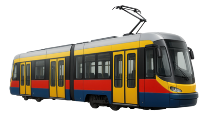 City tram featuring a dual-section design and spacious entry doors.