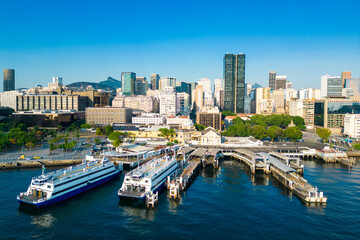 Rio de Janeiro Ferry Boat Station Aerial View With City Downtown Skyline
