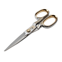 Obraz premium Sharp Scissors With Golden Accents Sit on a Plain Surface Ready for Cutting Tasks