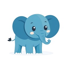 Adorable blue baby elephant character stands smiling against a white background