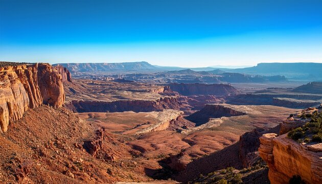 sprawling vista featuring mountains canyons and desert terrain