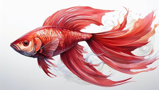 red fish with flowing tail isolated on white background