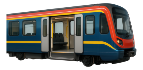 Accessible metro train featuring wide sliding doors and spacious windows.