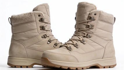 Stylish beige winter boots with laces and faux fur lining  