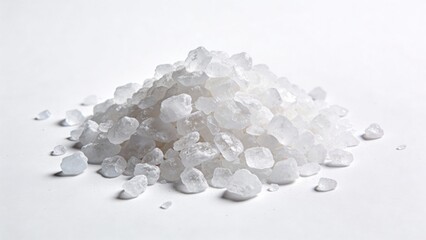 Pile of coarse salt crystals on white background  