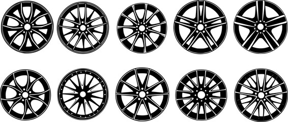 Fototapeta premium silhouettes of cars rims - vector white background