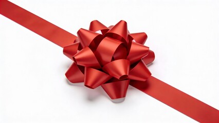 Red gift bow with ribbon on a white background  