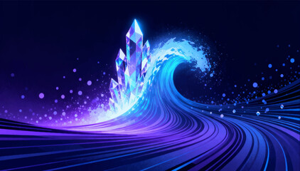 A crystal wave that slows down the particles around itself, a feeling of time distortion. Use science fiction and promos in time-freezing scenes. Vector. EPS_02. © Dzianis