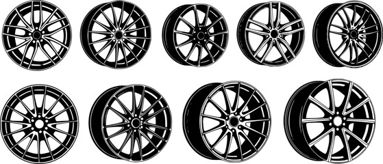 Fototapeta premium silhouettes of cars rims - vector white background