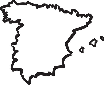 Outline map of Spain with scribble effect on transparent background vector illustration
