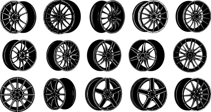 silhouettes of cars rims  - vector white background