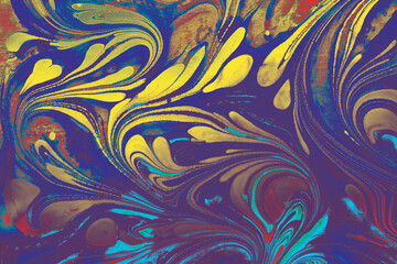 Abstract colorful ebru marbling art with floral pattern texture background