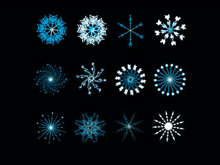 Snowflakes symbols on black background