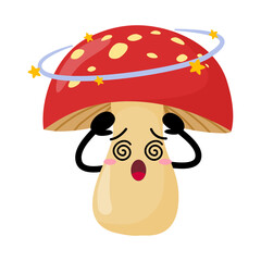 Cute Hand Drawn Dizzy Mushroom With Spinning Head