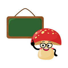 Cute Hand Drawn Mushroom Explaining In Front Of Green Board