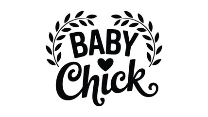 Fototapeta premium Cute baby chick logo with heart and leaves design element