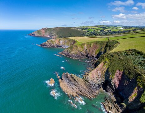 aerial drone photos of rugged devon coastline and cliffs n north devon uk