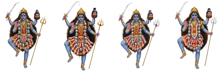 Set of Kali, Hindu Goddess of Destruction and Transformation, with Transparent Background, png oil paint