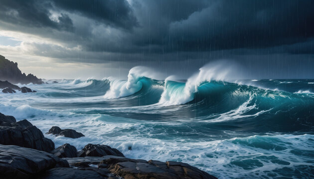 waves breaking on the rocks