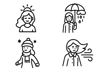 Naklejka premium Set of female icons depicting different weather conditions and seasons