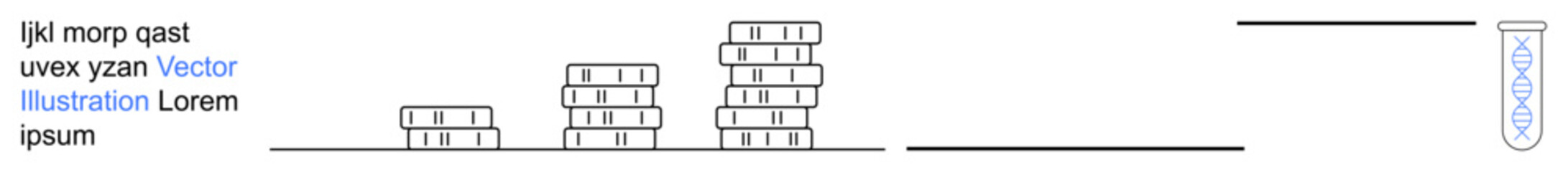 Financial management, economic growth, science, innovation, experimentation, wealth creation. Stacks of coins progressing in height next to a test tube. Financial management and innovation concept