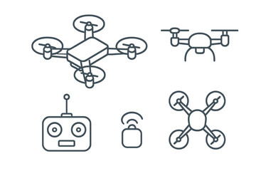 Fototapeta premium Drone and remote control line icons for aerial technology concepts