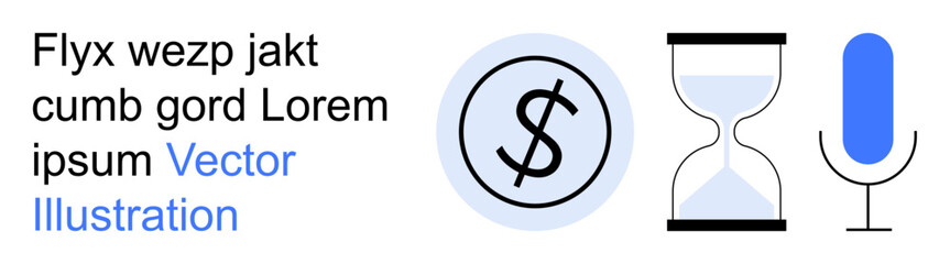 Obraz premium Finance, time tracking, communication tools, productivity, audio management, and digital tools. Dollar symbol, hourglass and microphone icons. Finance and time tracking concept