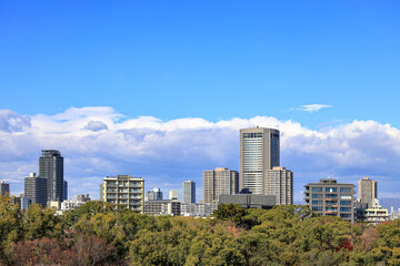 Fototapeta premium Cityscape skyline on CBD, skyscrapers and office buildingิ Next to the park.