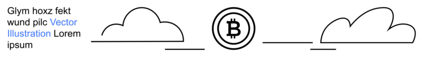 Obraz premium Blockchain technology, cryptocurrency, finance, decentralized systems, fintech, digital economy. Central Bitcoin symbol with clouds. Cryptocurrency and blockchain technology concept