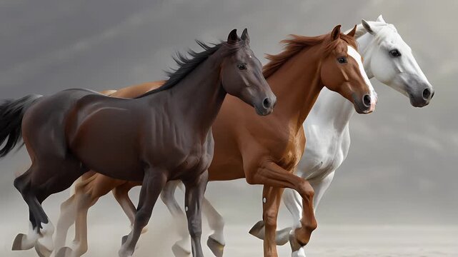 Gruppe laufender Pferde in Bewegung &ndash; kraftvolle Dynamik und nat&uuml;rliche Eleganz