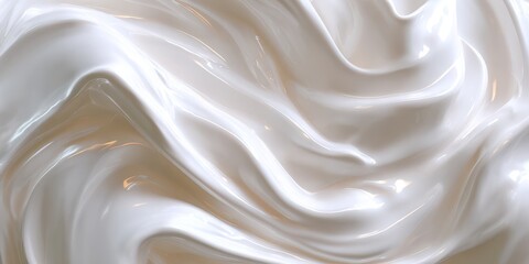 Creamy Liquid Flow on Soft White Background - Glossy Abstract Textures Captured in 3D