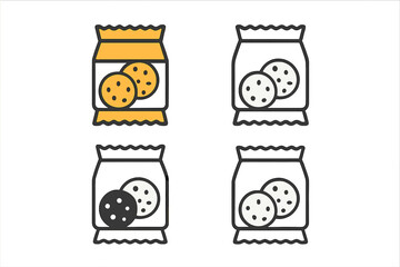 Four cookie package icons with different color schemes