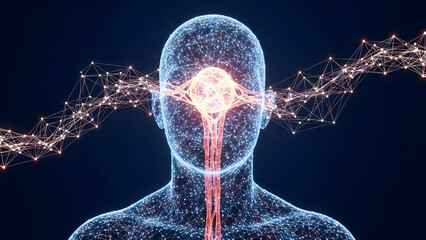Digital human brain with glowing neural network connections
