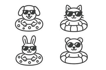 Obraz premium Cute Animals in Swim Rings Wearing Sunglasses