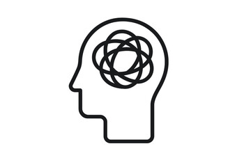 Abstract concept of tangled thoughts in a human head silhouette