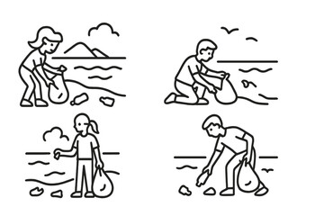 People cleaning up beach litter