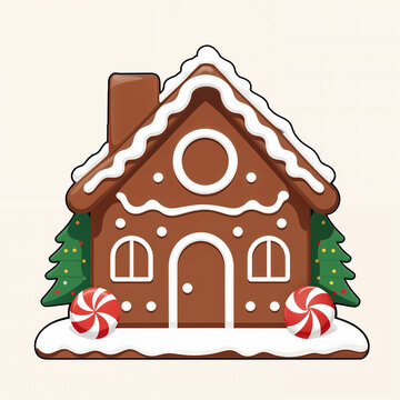 Gingerbread house Christmas cookie illustration isolated on white
