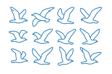 Blue Outline Birds Flying in Rows