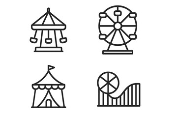 Amusement park icons set on dark background