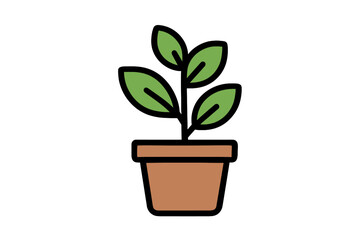Potted plant icon with green leaves