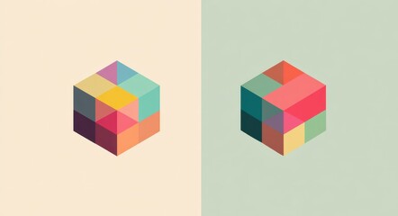 Obraz premium Chic Illustrations: Minimalist Abstract Designs Featuring Geometric Shapes in Vibrant Cool Hues